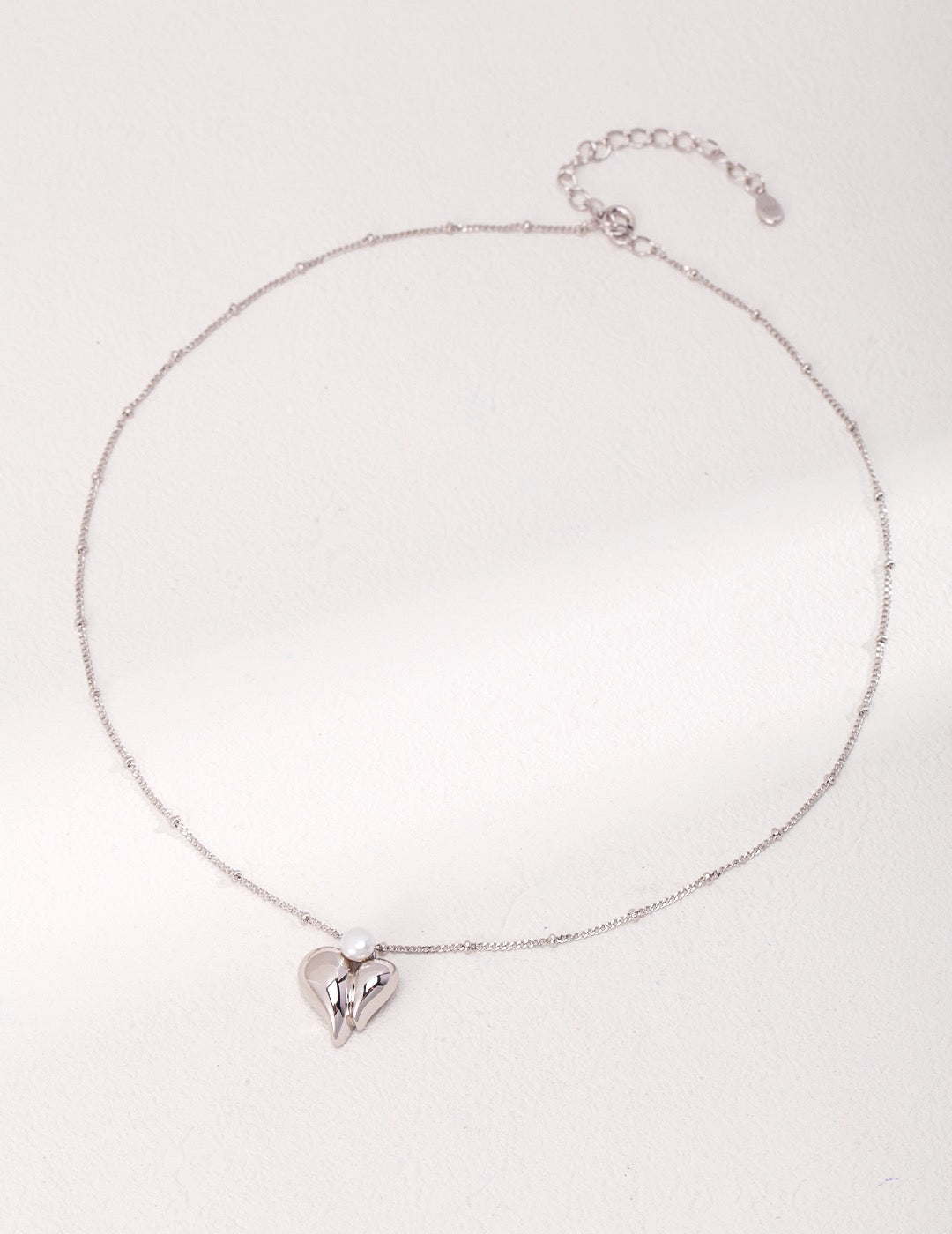 Silver Pearl Necklace - Heart