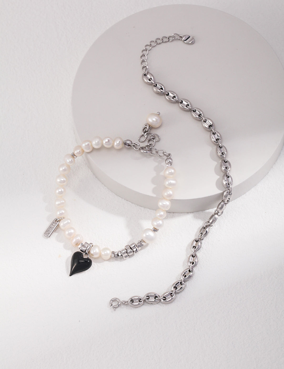 Sterling Silver Heart-shaped Drip Glaze Pearl Bracelet